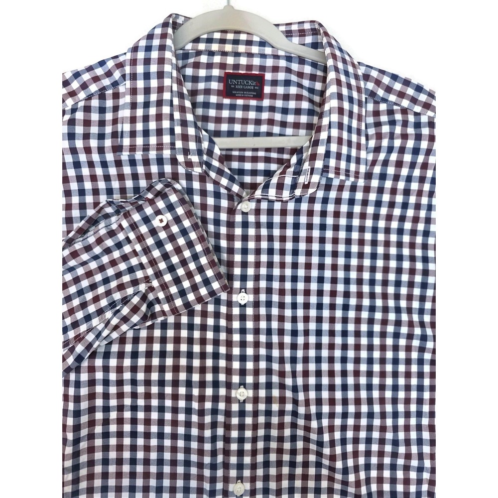 UNTUCKit Aubert Shirt Mens 3XL Blue Burgundy Check Long Sleeve Stretch Button Up